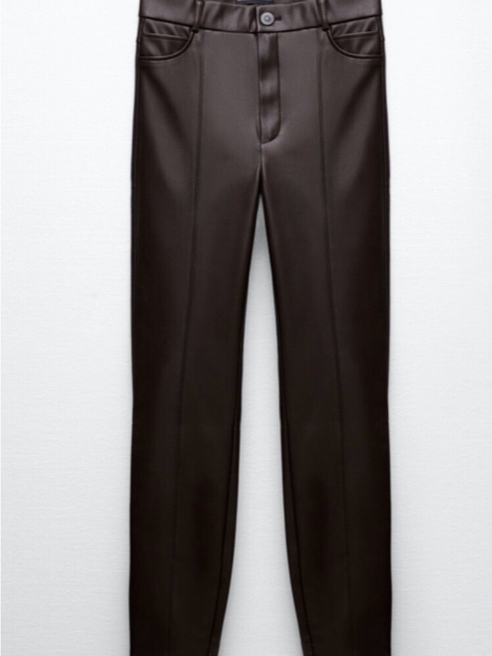 Zara Sleek Dark Brown Faux Leather Pants